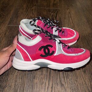 Chanel Suede Calfskin Grained Calfskin Womens CC Sneakers Dark